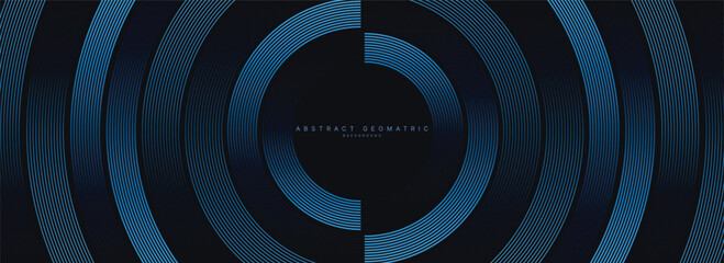 Abstract geomatric background with blue gradient circle lines. Modern futuristic concept. Suit for presentation, website, cover, poster, banner with dark background.
