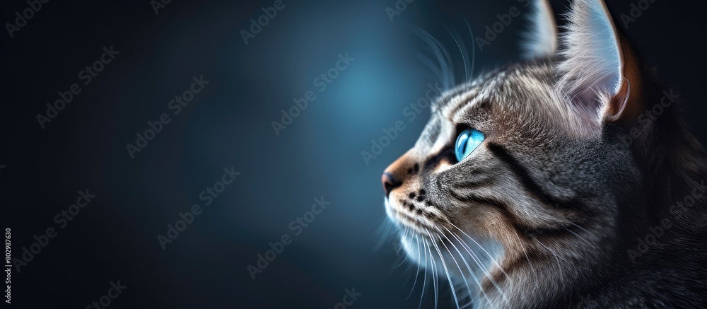 Poster a close up portrait of a beautiful tabby cat with lovingly cared for fur making it the perfect pet c