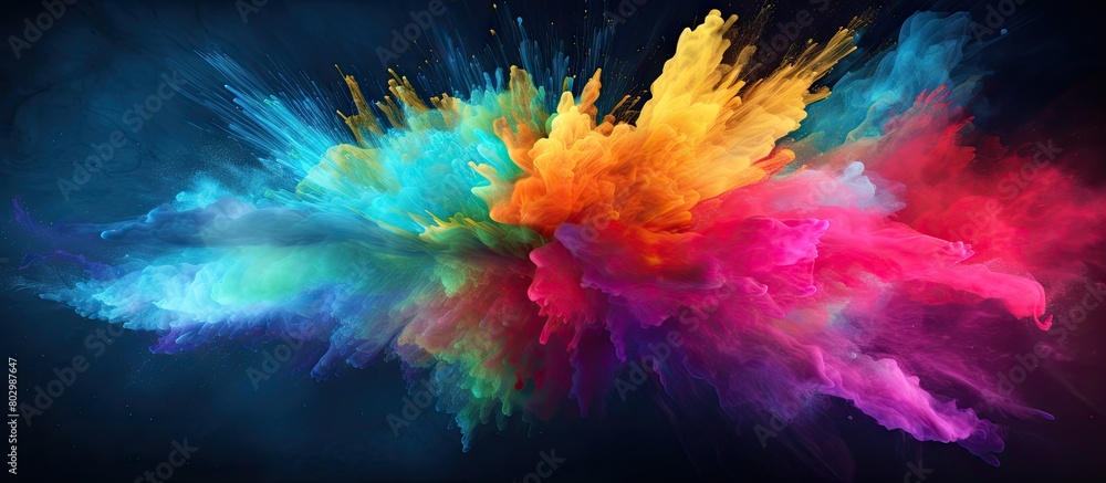 Poster A colorful explosion of powdered colors creates an abstract background The motion is frozen capturing the vibrant colors and glitter texture in this copy space image