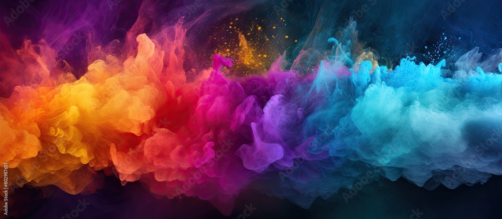 Poster A colorful explosion of powdered colors creates an abstract background The motion is frozen capturing the vibrant colors and glitter texture in this copy space image
