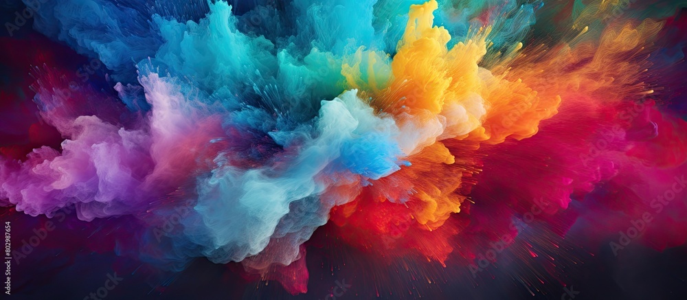 Poster A colorful explosion of powdered colors creates an abstract background The motion is frozen capturing the vibrant colors and glitter texture in this copy space image
