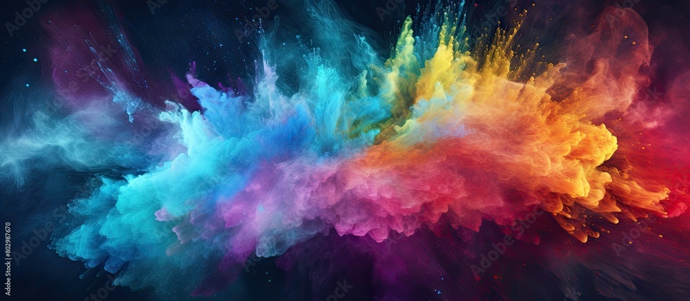 Poster A colorful explosion of powdered colors creates an abstract background The motion is frozen capturing the vibrant colors and glitter texture in this copy space image