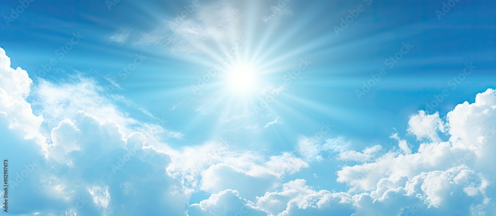 Aufkleber a close up of a serene blue sky with sun rays and fluffy clouds perfect for a copy space image