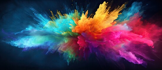 A colorful explosion of powdered colors creates an abstract background The motion is frozen capturing the vibrant colors and glitter texture in this copy space image