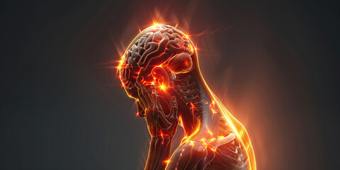 Central Pontine Myelinolysis: The Muscle Weakness and Paralysis - Picture a person with a highlighted area in the brainstem showing demyelination, experiencing muscle weakness and paralysis