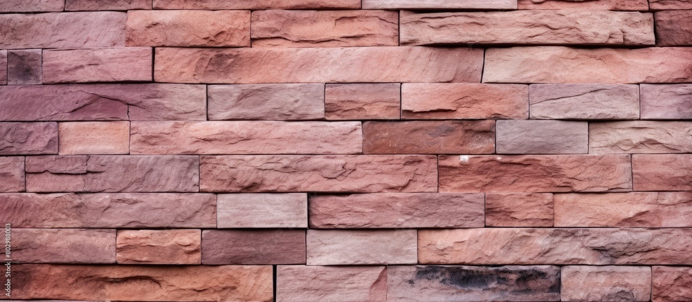 Aufkleber A close up view of a pink stone wall creating a brown stone wall texture The texture resembles a copy space image of a red brick wall on a building