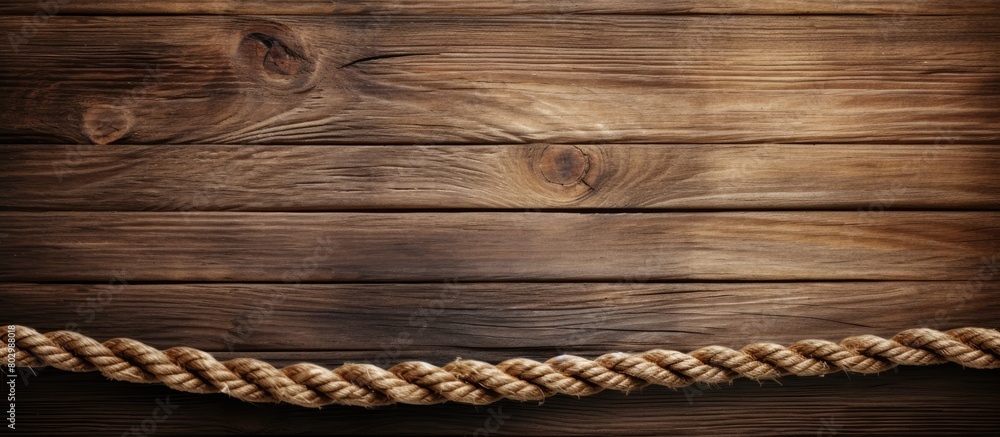 Poster a copy space image of ship rope against a wooden textured background