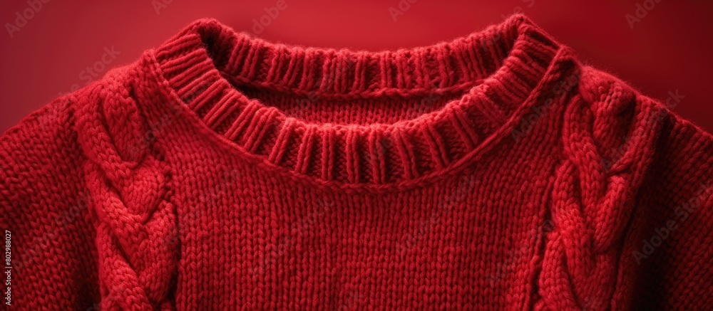 Poster a close up view of a cozy red knitted sweater with a woolen cotton texture the sweater is showcased 