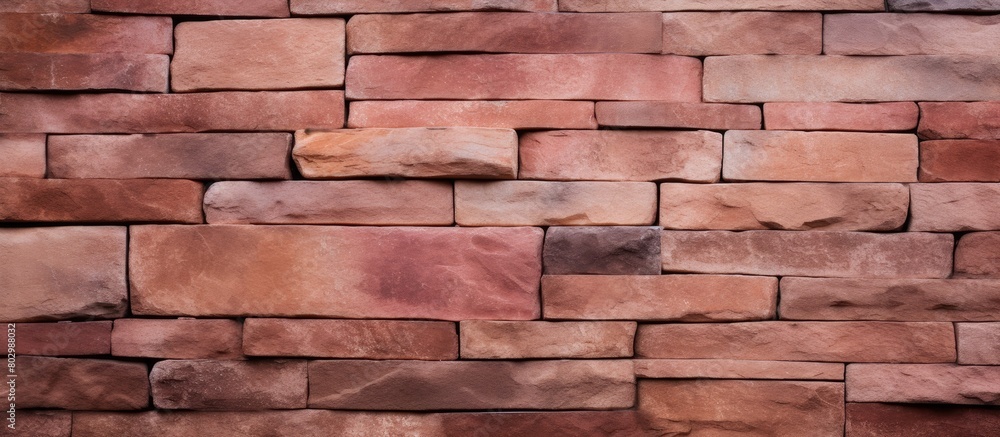 Aufkleber A close up view of a pink stone wall creating a brown stone wall texture The texture resembles a copy space image of a red brick wall on a building