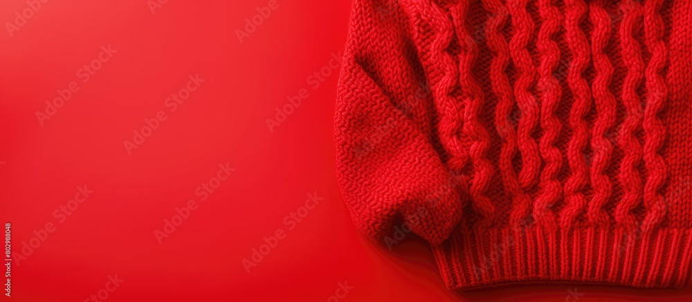 Aufkleber a close up view of a cozy red knitted sweater with a woolen cotton texture the sweater is showcased 