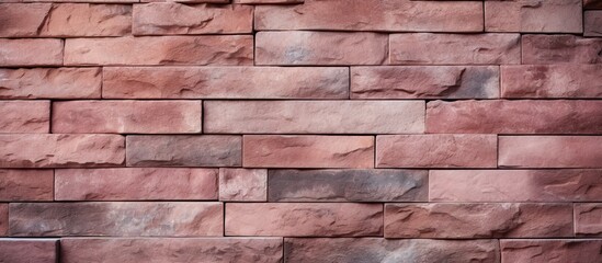 Obraz premium A close up view of a pink stone wall creating a brown stone wall texture The texture resembles a copy space image of a red brick wall on a building