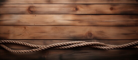 A copy space image of ship rope against a wooden textured background