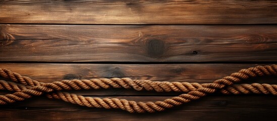 Fototapeta premium A copy space image of ship rope against a wooden textured background