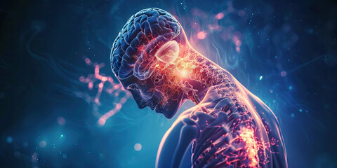 Central Pontine Myelinolysis: The Muscle Weakness and Paralysis - Picture a person with a highlighted area in the brainstem showing demyelination, experiencing muscle weakness and paralysis