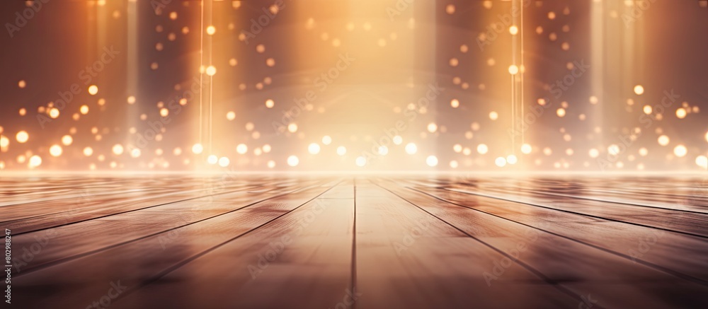 Leinwandbilder A copy space image of an empty show scene features lanterns a concrete floor and a captivating abstract background filled with bokeh lights and rays