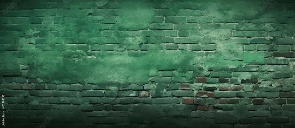 Poster a background image featuring a rough brick wall with a green color tone copy space available