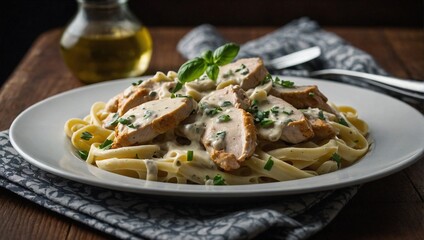 A plate of chicken alfredo