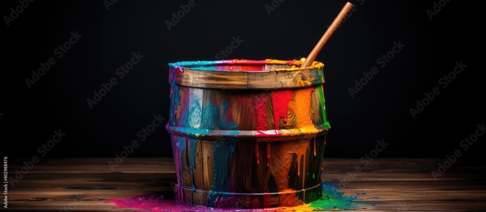 Poster a copy space image of a colored artistic tool made of wax based pigment enclosed in a wooden barrel