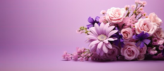 A beautiful Mother s Day greeting design featuring a flower bouquet on a purple background Perfect for a copy space image