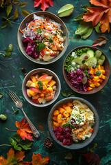 healthy bowl with colorful vegetable and fruit