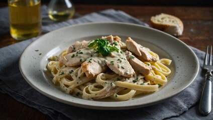 A plate of chicken alfredo
