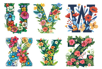 flowers alphabet Clipart floral abc Bundle, png, genrated ai