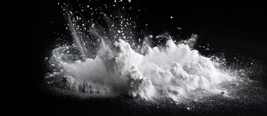 A black background hosts a striking image of white chalk powder providing copy space for textures...