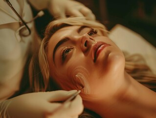 Professional Aqua Peeling Treatment: Blonde Girl on Dermal Doctor's Table