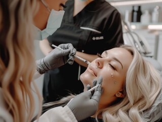 Professional Aqua Peeling Treatment: Blonde Girl on Dermal Doctor's Table