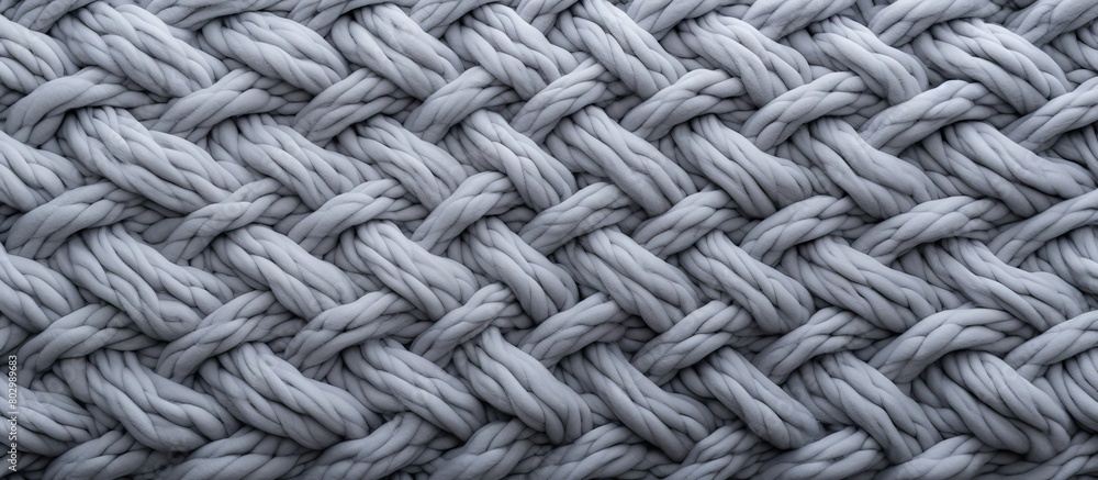 Poster a close up copy space image of a textured gray knitted wool fabric with a captivating pattern servin