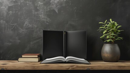 Hardcover Book Mock-Up with Dust Jacket on Wall Background
