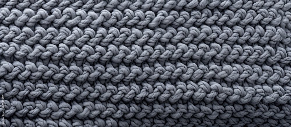 Poster a close up copy space image of a textured gray knitted wool fabric with a captivating pattern servin