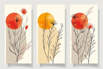 Modern set of botanical wall art, abstract plant art design for wall framed prints, canvas prints, posters, home decor, covers, wallpapers