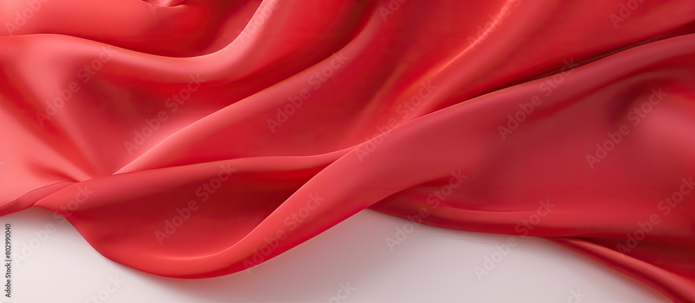 Poster a closeup copy space image of a vibrant red fabric against a clean white backdrop