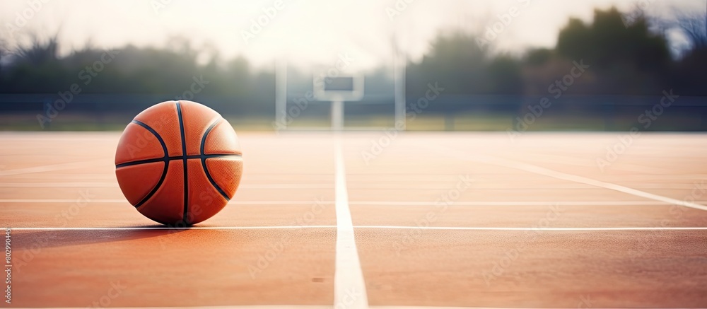 Aufkleber a copy space image of a basketball on a court viewed from the front