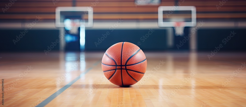 Aufkleber a copy space image of a basketball on a court viewed from the front