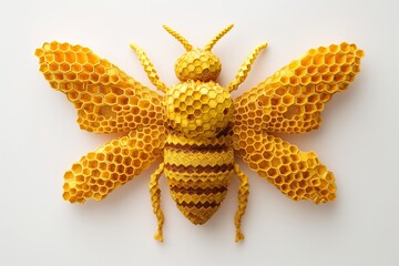 3D model of a bee in the form of a honeycomb, white color background, copy space. Bee day, 20 may.