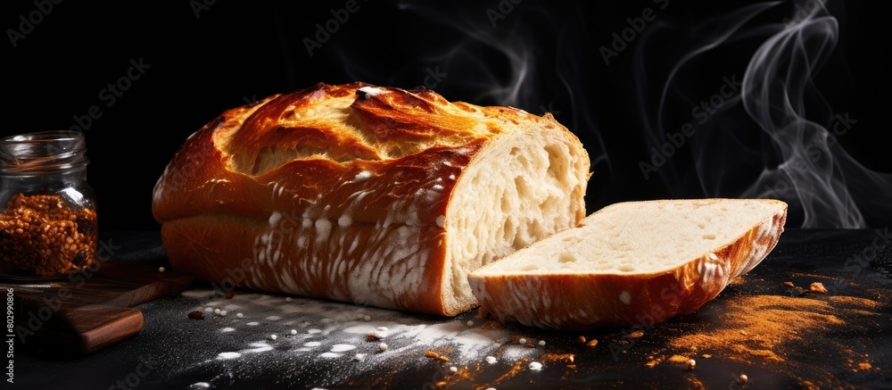 Aufkleber a copy space image of fresh homemade bread placed on a dark surface