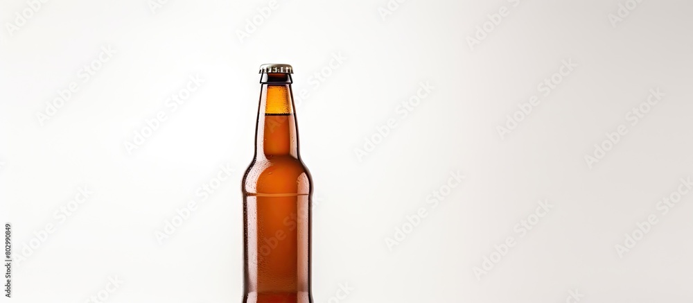 Poster A beer bottle is seen on a white background providing ample space for text or other elements to be added to the image