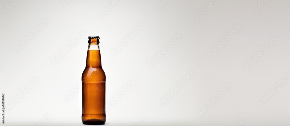 Poster a beer bottle is seen on a white background providing ample space for text or other elements to be a
