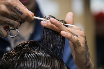 hairdresser cutting hair
