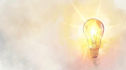 Glowing light bulb on a textured watercolor background. Conceptual art illustration.