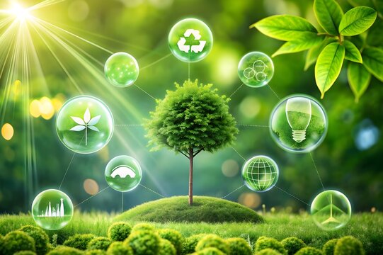 globe of green tree on tropical nature summer background, Ecology and Environment concept.