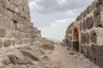 ruins of ancient crusader fortress on a cloudy day, Israel, Belvoir