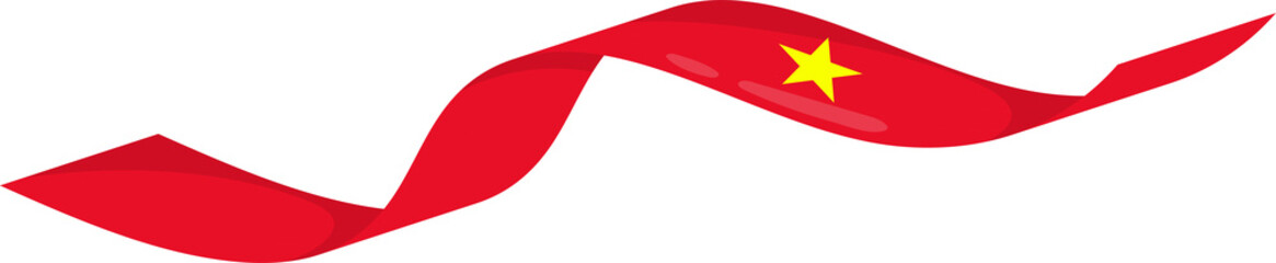 waving flag of vietnam, isolated on transparent background,Symbol, Vietnam ribbon style flag, png