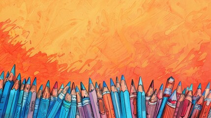 The background is completely mix Orange and blue with no texture and pens is in the right hand corner