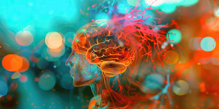 Progressive Multifocal Leukoencephalopathy (PML): The Cognitive Decline and Visual Disturbances - Visualize a person with a highlighted brain affected by the JC virus, experiencing cognitive decline