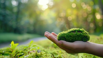 Hand Holding Eco car icon concept