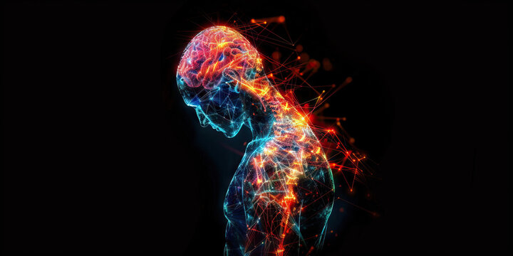 Central Pain Syndrome: The Chronic Pain and Sensory Abnormalities - Picture a person with highlighted brain areas showing central nervous system damage, experiencing chronic pain and sensory