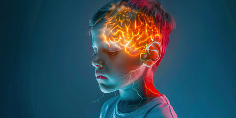 Cerebral Palsy: The Muscle Spasticity and Motor Impairment - Visualize a child with highlighted brain areas showing damage, experiencing muscle spasticity and motor impairmen